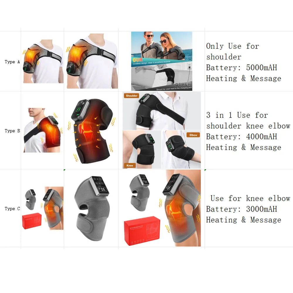 Electric Shoulder /Knee Massager Heating Pad Vibration Massage Support Belt Shoulder /Knee Thermal Brace
